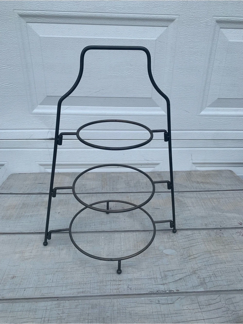 Black Metal 3 Tier Footed Hostess Round Plate Stand ~Dessert Pie Stand 20” High
